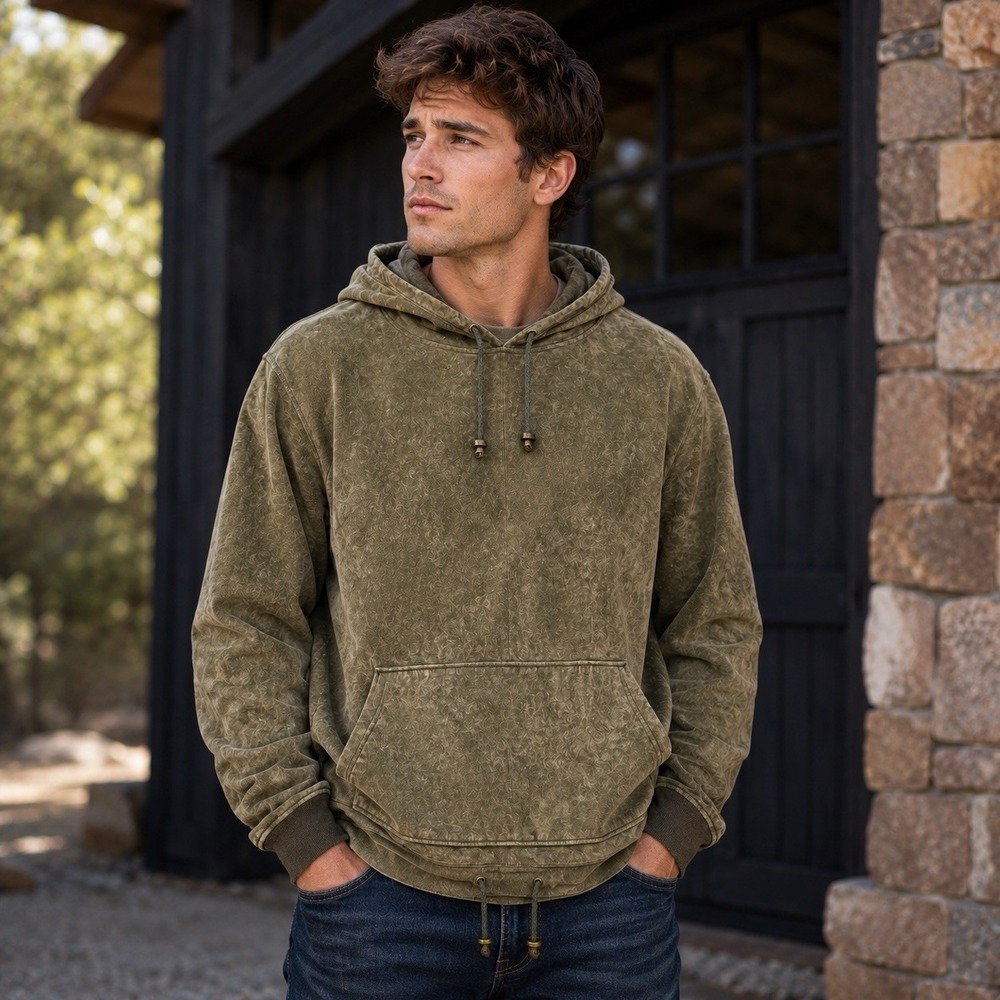 Vtg 90's Genuine Suede Leather Territory Ahead Mens XXL Hoodie Military Green